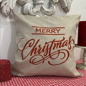 Merry Christmas Decorative Pillow Case - Red and Tan